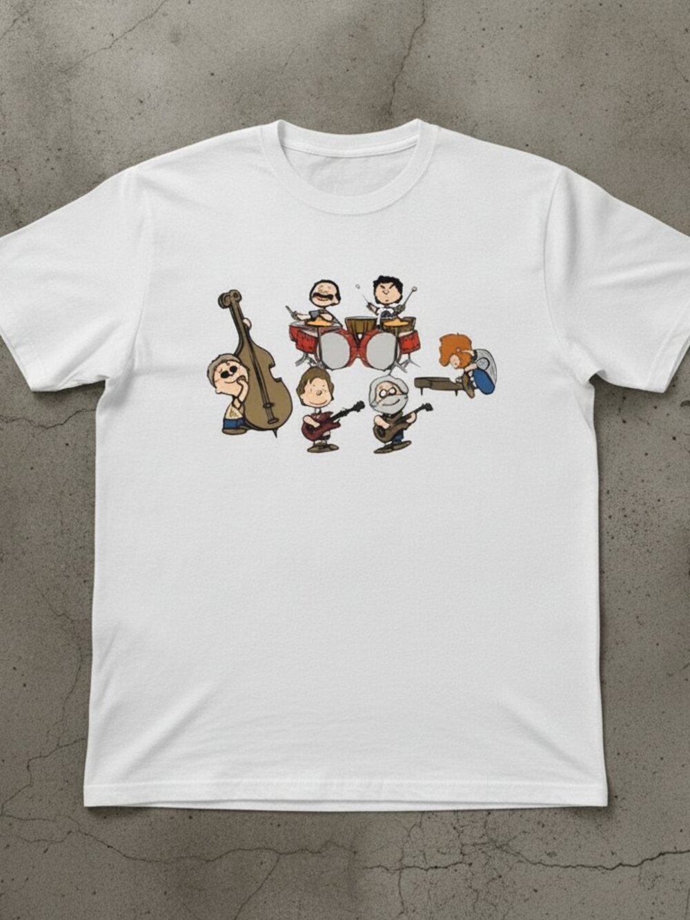 Cartoon Jam Band Graphic Tee White Music Lover Retro Inspired Shirt